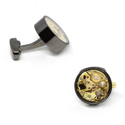 Working Watch Movement Steampunk Cufflinks Gunmetal and Gold