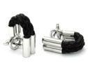 Silver Black Leather Wrap Around Cufflinks