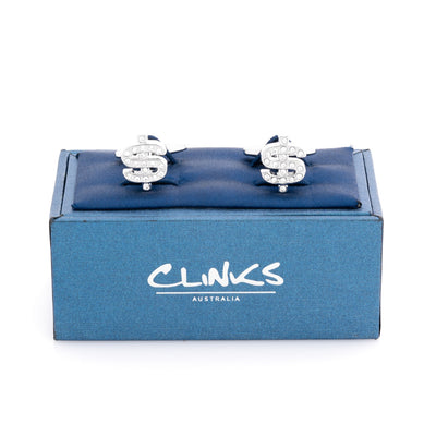 Silver Crystal $ Dollar Sign Cufflinks