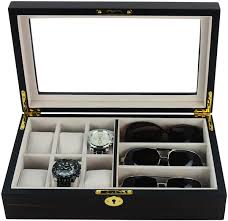 Ebony Wooden Watch Box, 6 Watch Box, 3 Sunglasses, Cuffed Watch Box, Clinks Australia Watch Box, Ebony Watch Boxes on Cuffed, Australia Watch Box, Watch Storage Box, Watch Display Box, 6 Slots Watch Box + 3 Sunglasses, Watch Boxes for 6 , Ebony Watch Box, Wooden Watch Box, Ebony, CB5065, Clinks.com