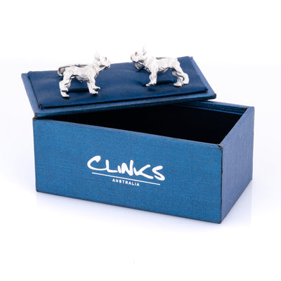 Silver Bulldog Cufflinks with Brown Crystal Eyes