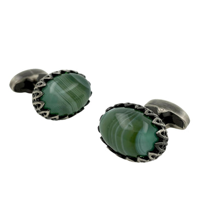 Green Agate in Antique Silver Cufflinks
