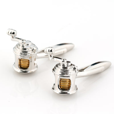 Silver Gold Fishing Reel Cufflinks