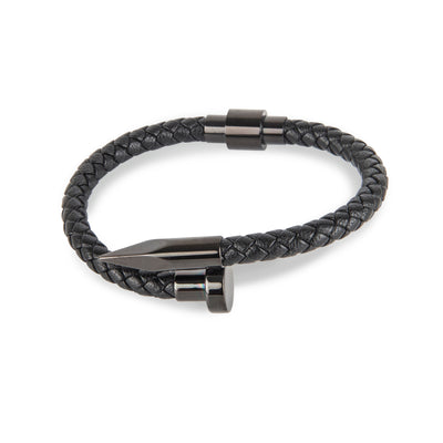 Black Leather Gunmetal Nail and Spike Bracelet