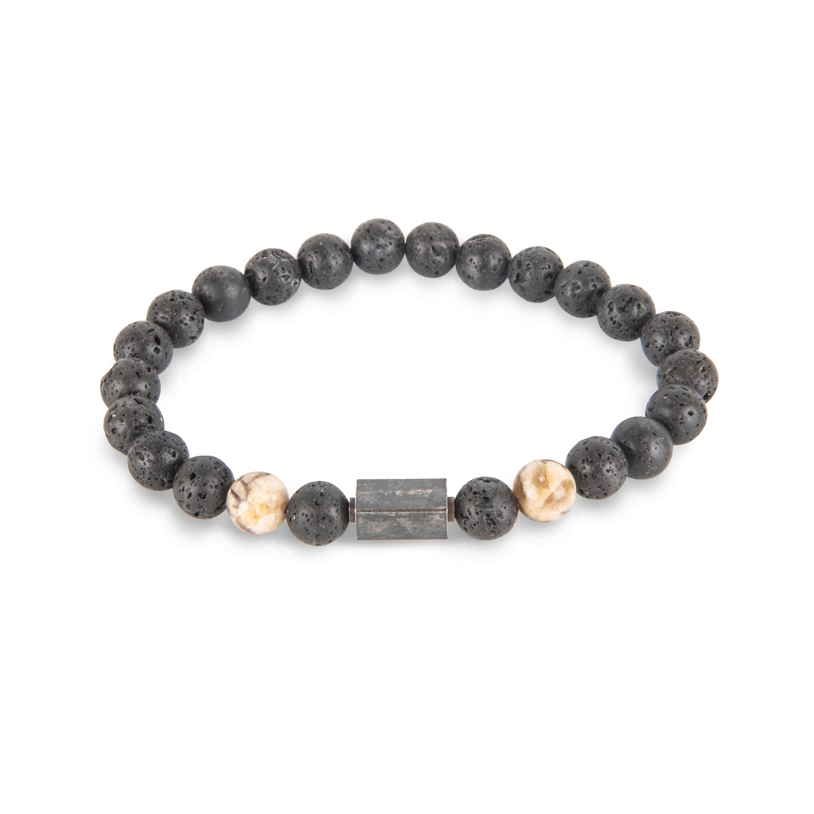 Beaded Black Lavastone & Antiqued Gunmetal Bar Bracelet