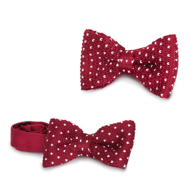 Adult Knit Bow Tie - Maroon/White Dot