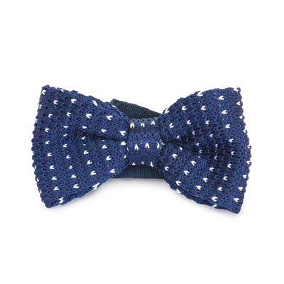 Kids Knit Bow Tie - Dark Blue/White Dot