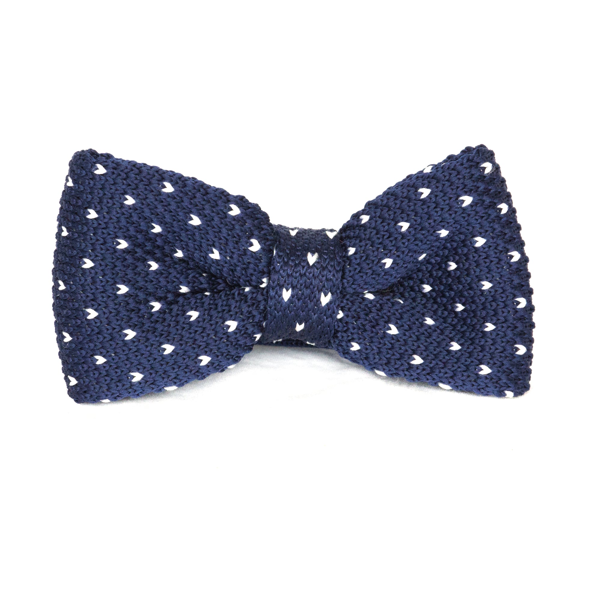 Kids Knit Bow Tie - Dark Blue/White Dot