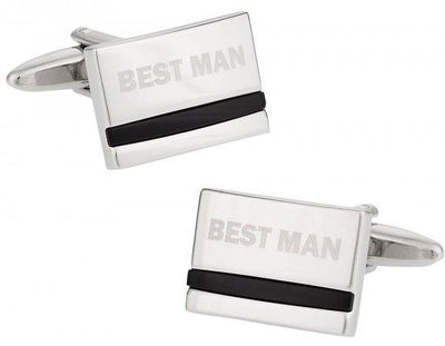 Best Man Laser Etched Onyx Silver  Wedding Cufflinks