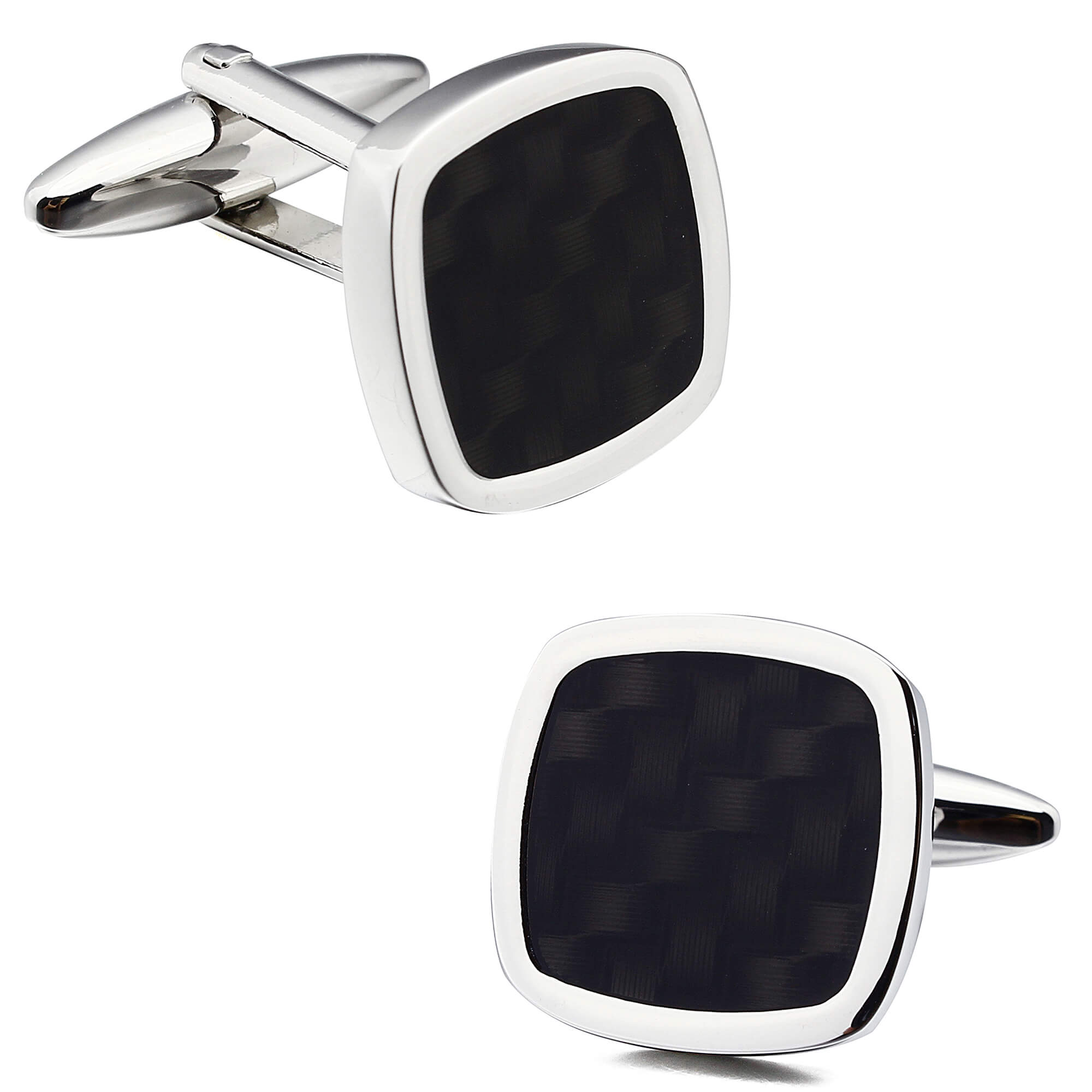 Black Woven Pattern Cufflink and Tie Clip Set