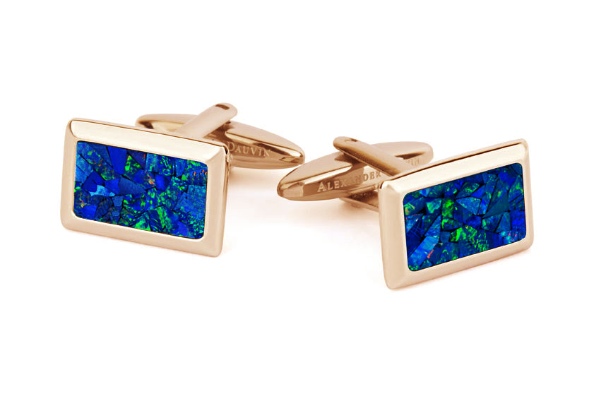 Australian Rectangle Opal Cufflinks (Blue Rose Gold)