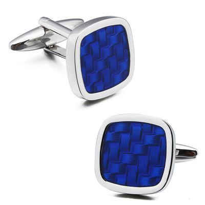 Blue Woven Pattern Cufflink and Tie Clip Set