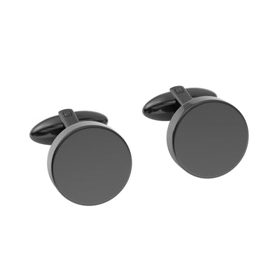 Round Shiny Black Engravable Cufflinks