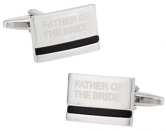 Father of the Bride Laser Etched Onyx Silver Wedding Cufflinks