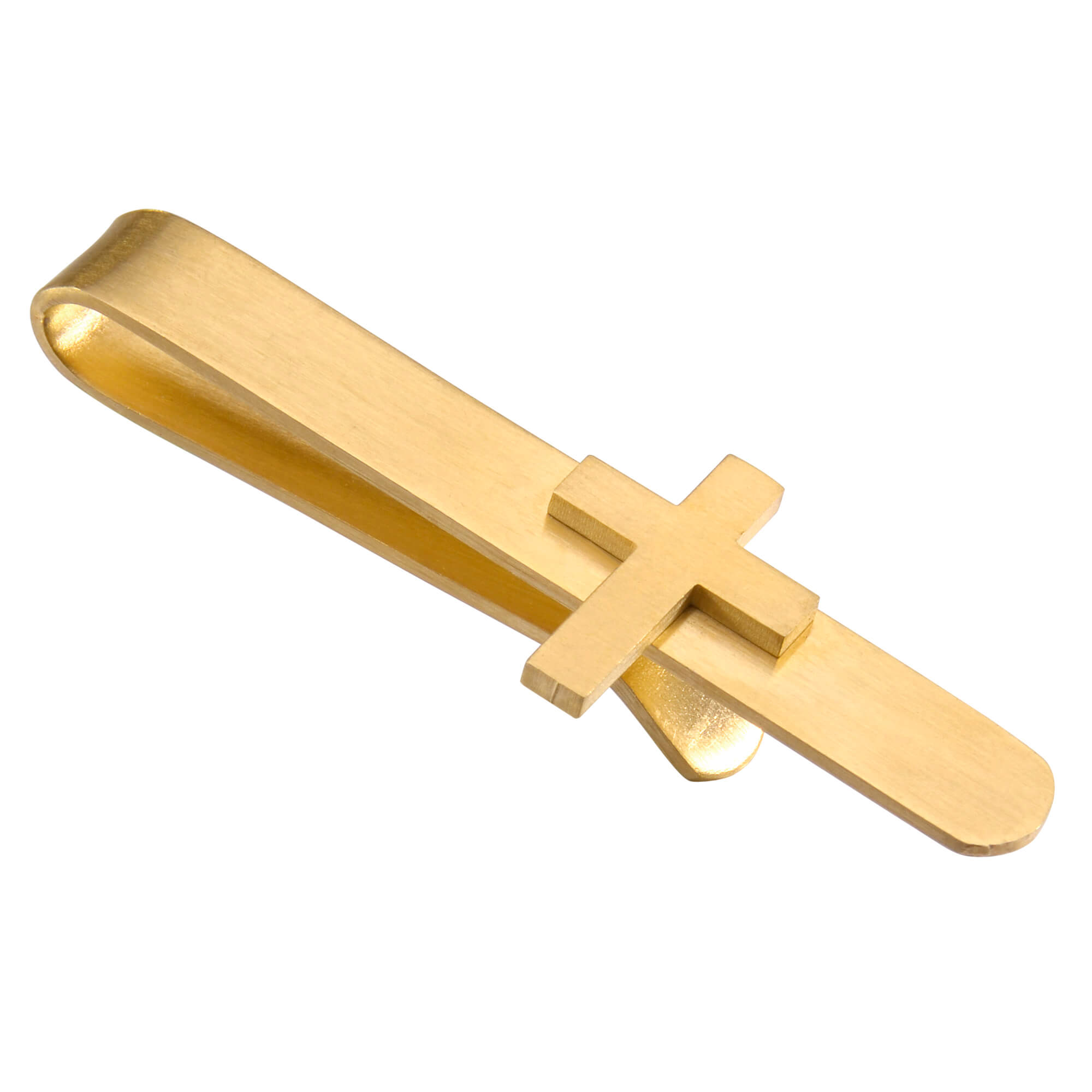 Cross Tie Bar in Brushed Gold