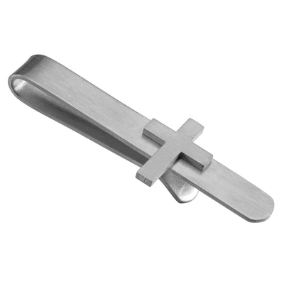 Cross Tie Bar in Brushed Silver