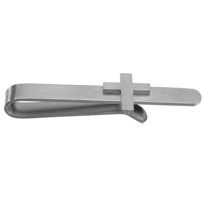 Cross Tie Bar in Brushed Silver