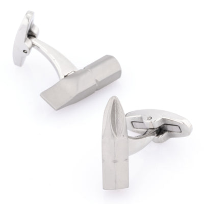 Screwdriver Bit Flat-head and Phillips Brushed Silver Cufflinks