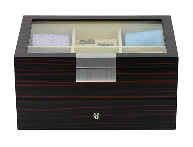 Ebony Wooden Tie Box for 12, Storage Boxes, CB5015, Tie Stotage Box, Cuffed, Clinks, Clinks Australia