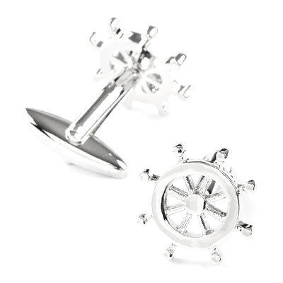 Silver Helm Ships Wheel Cufflinks