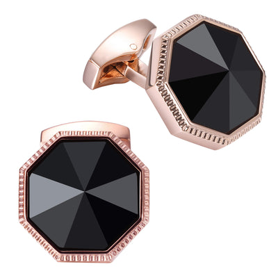 Faceted Black Onyx in Rose Gold Cufflinks