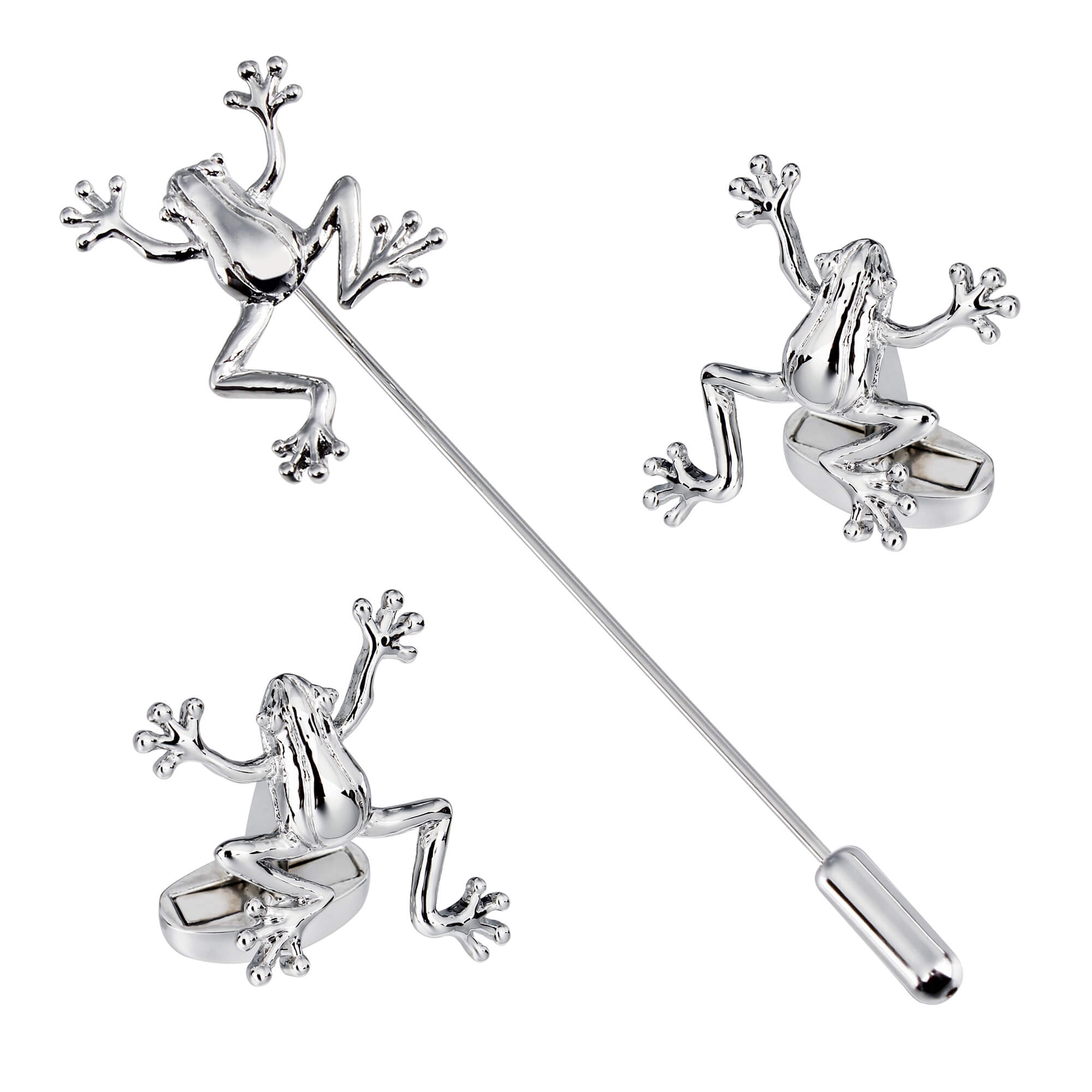 Frogs Silver Cufflinks and Stick Pin Set