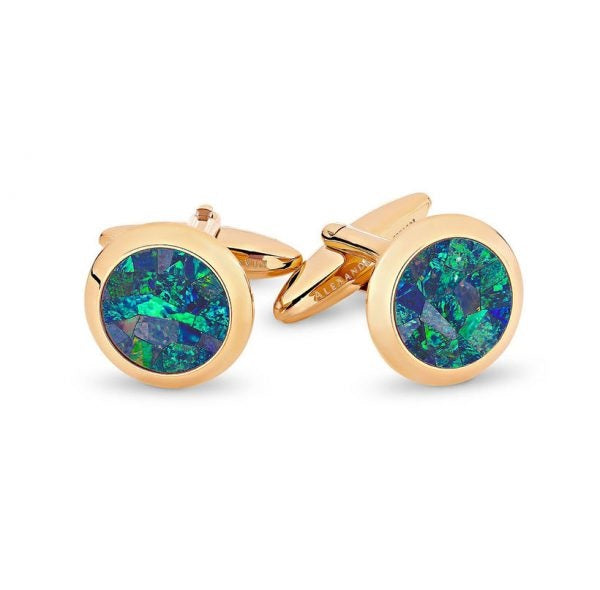 Australian Round Opal Cufflinks (Green Rose Gold)