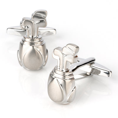 Silver Golf Bag with Clubs Cufflinks