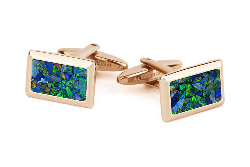 Australian Rectangle Opal Cufflinks (Green Rose Gold)