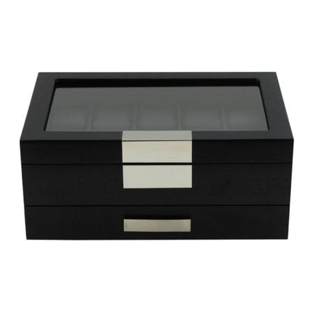 Black Wooden Watch Box, 10 Watch Box, Cuffed Watch Box, Clinks Australia Watch Box, Black Watch Boxes on Cuffed, Australia Watch Box, Watch Storage Box, Watch Display Box, 10 Slots Watch Boxes, Watch Boxes for 10, Wooden Watch Box, Black, Wooden, Watch Boxes with Drawer, Storage Boxes, CB5007, Clinks.com