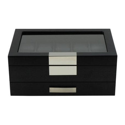 Black Wooden Watch Box, 10 Watch Box, Cuffed Watch Box, Clinks Australia Watch Box, Black Watch Boxes on Cuffed, Australia Watch Box, Watch Storage Box, Watch Display Box, 10 Slots Watch Boxes, Watch Boxes for 10, Wooden Watch Box, Black, Wooden, Watch Boxes with Drawer, Storage Boxes, CB5007, Clinks.com