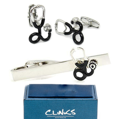 Stethoscope Cufflinks & Tie Clip Set