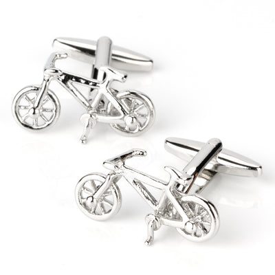 Silver Racing Bike Bicycle Cufflinks