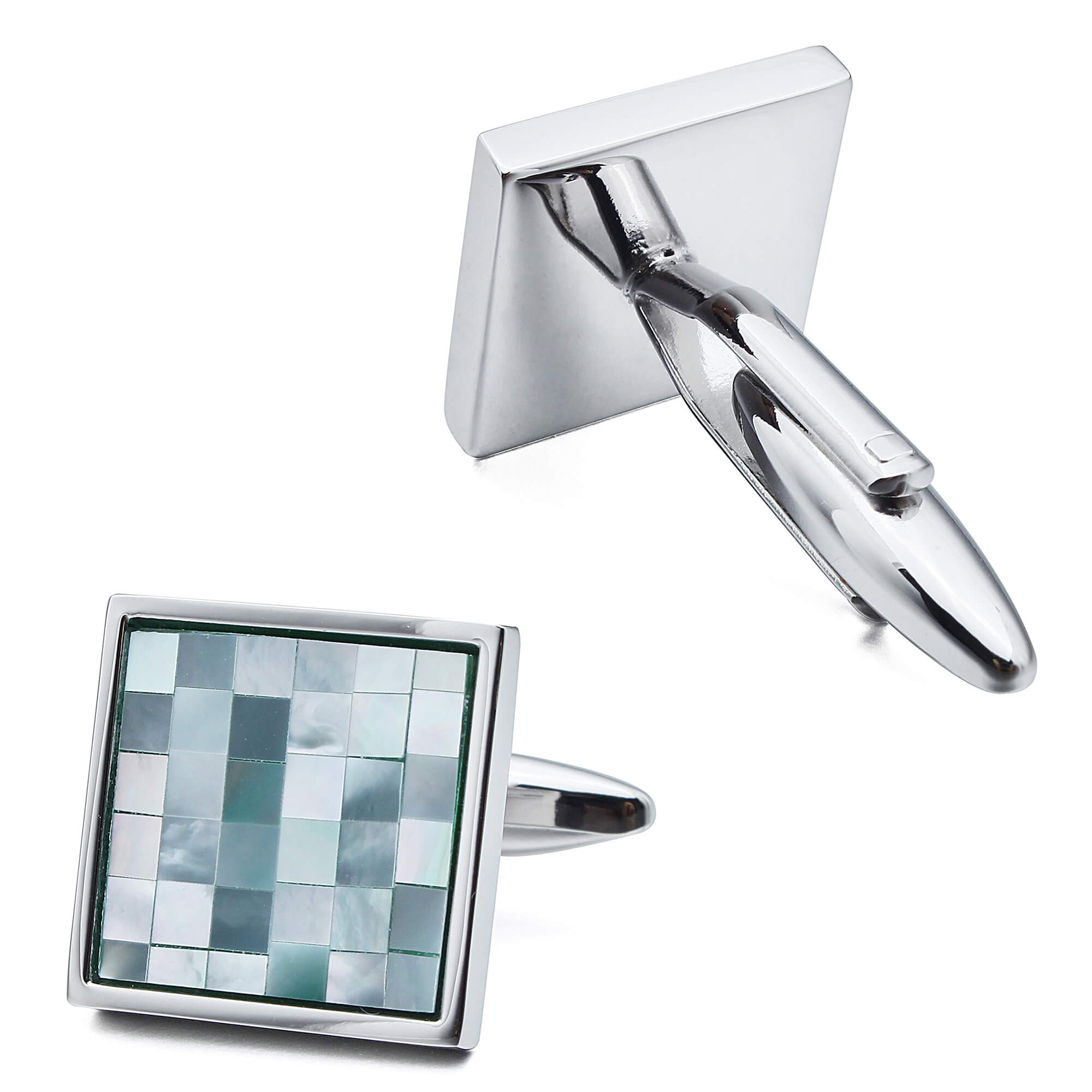 Mosaic Blue Mother of Pearl in Silver Square Cufflinks
