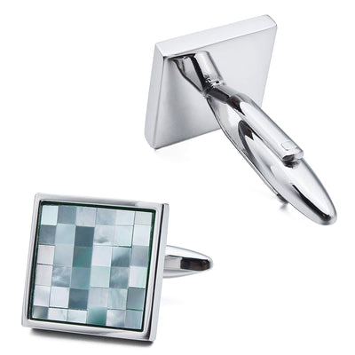 Mosaic Blue Mother of Pearl in Silver Square Cufflinks