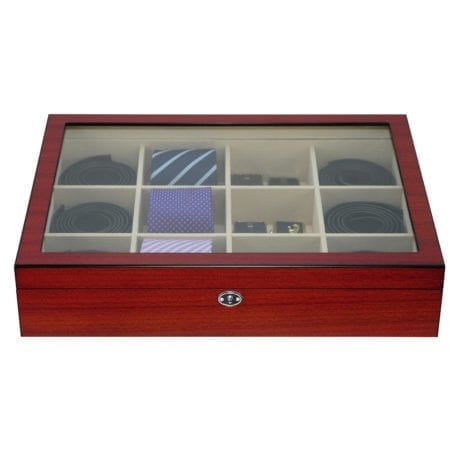 Cherry Wooden Tie Box for 12, Tie Storage Box, Storage Boxes, CB5016, Cuffed, Clinks, Clinks Australia