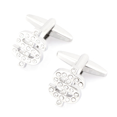 Silver Crystal $ Dollar Sign Cufflinks