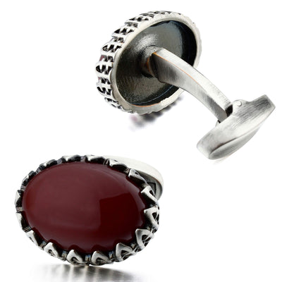 Red Agate in Antique Silver Cufflinks