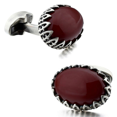 Red Agate in Antique Silver Cufflinks