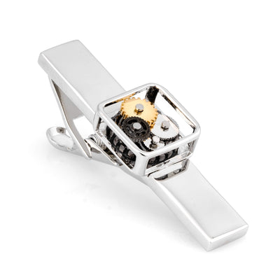 Steampunk Square Silver Tie Clip