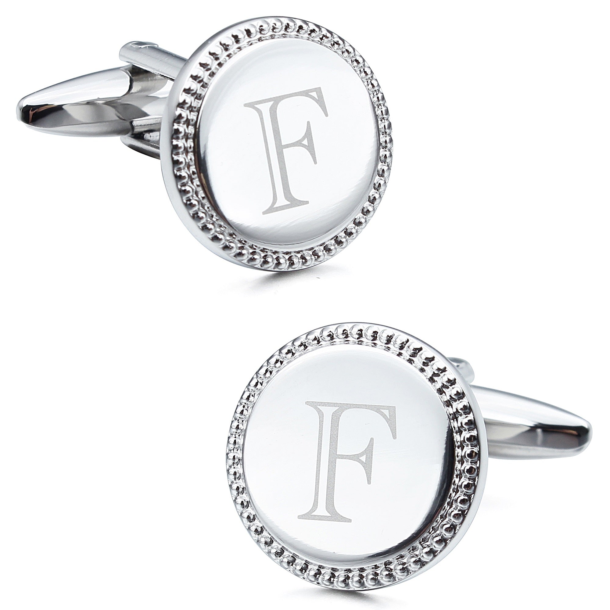 Letter F Initial Cufflinks -Round