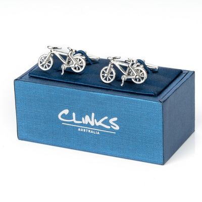 Silver Racing Bike Bicycle Cufflinks