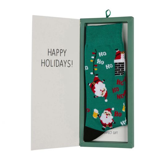 Xmas Ho Ho Sock with Card, Socks, Bamboozld, Bamboo, Spandex, Green, SS6003, Men's Socks, Socks for Men, Clinks.com