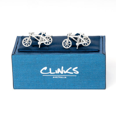 Silver Racing Bike Bicycle Cufflinks