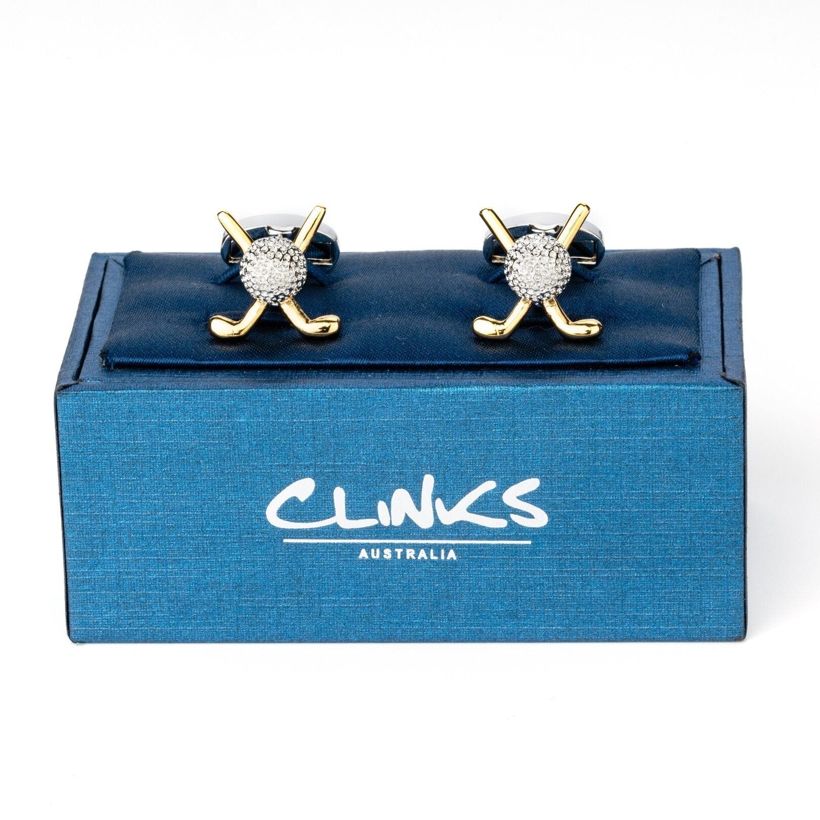 Silver and Gold Golf Club and Ball Cufflinks Novelty Cufflinks Clinks Australia 