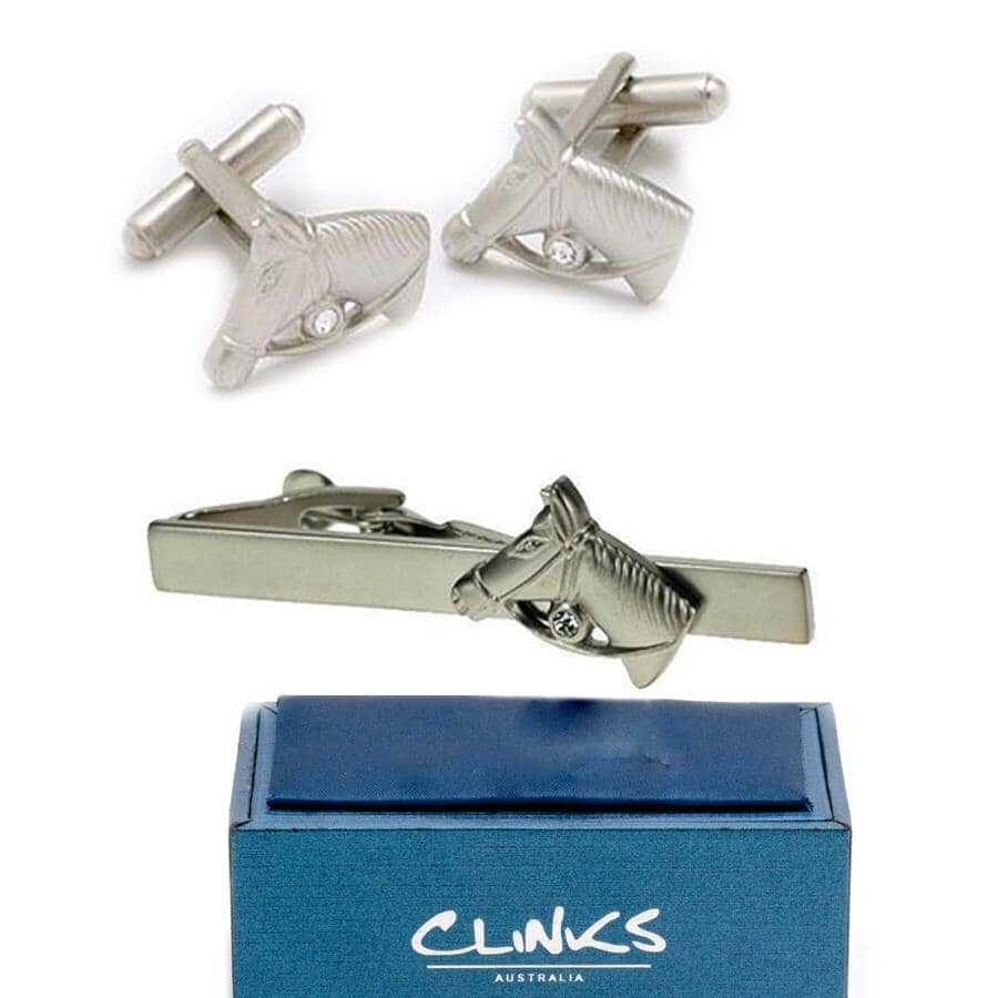 Horse Head Cufflinks & Tie Clip Set Gift Set Clinks Australia 