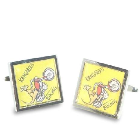 Road Sign Cufflinks: Beware Kangaroos Biking