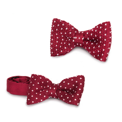 Adult Knit Bow Tie - Maroon/White Dot