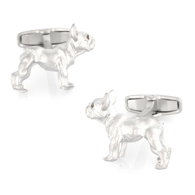 Silver Bulldog Cufflinks with Brown Crystal Eyes