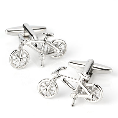 Silver Racing Bike Bicycle Cufflinks